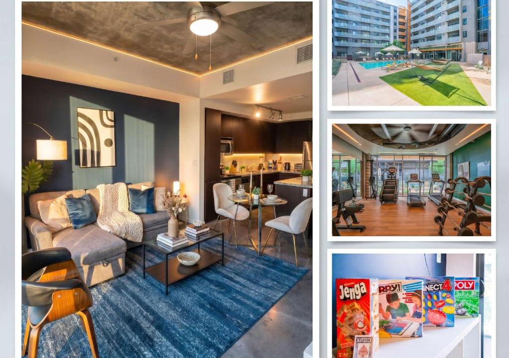 Evans Churchill Apartment | CDT PHX Stay Pool Gym Balcony WD Parking