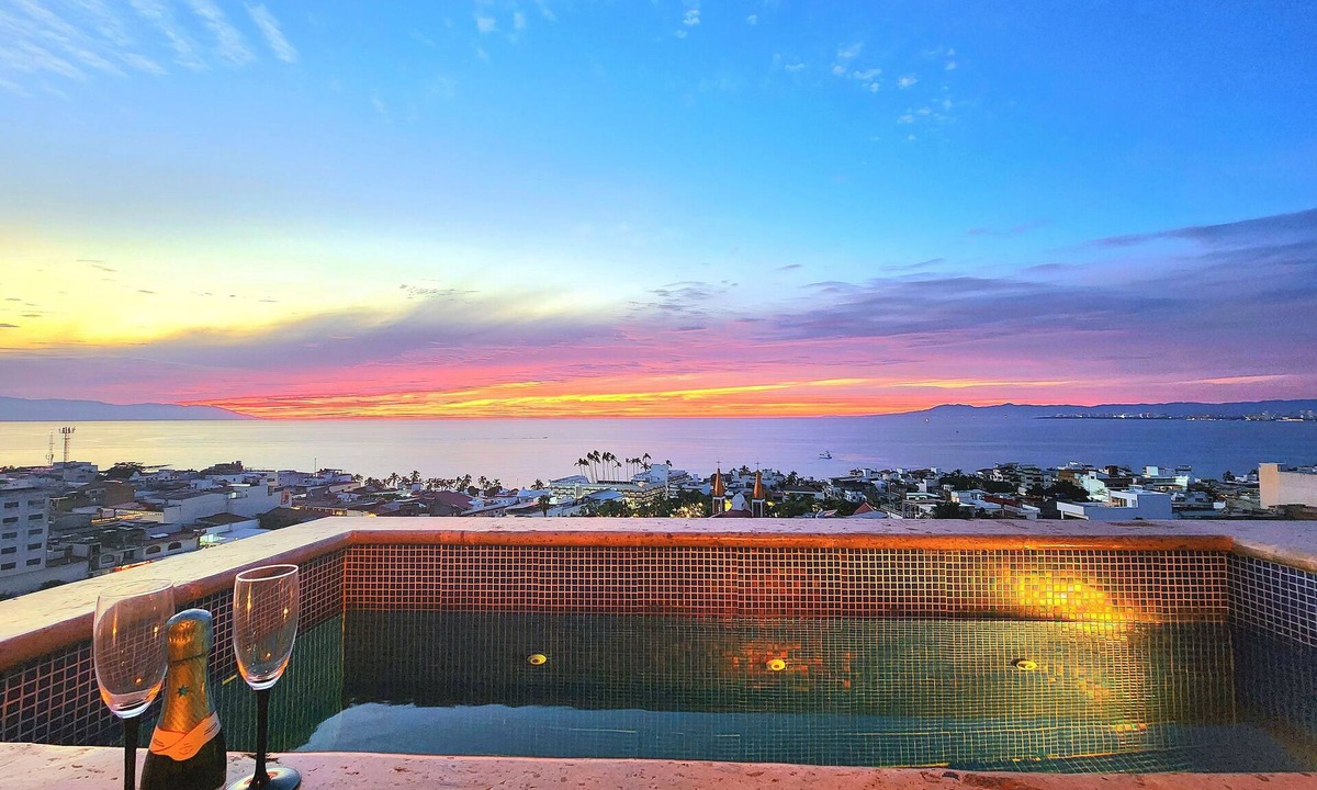 Downtown Puerto Vallarta Apartment | Sunset Sky Loft with Private Pool Panoramic Ocean View Steps to Camarones Beach