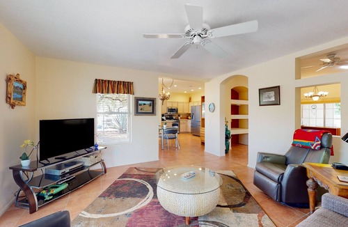 Rancho Vistoso House | Dog-friendly home with pool, hot tub, tennis, gym, patio, on-site restaurant, AC
