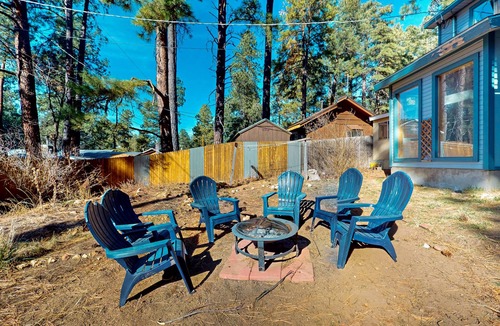 Mountainaire House | Two-story home with sunroom, large yard, fire pit, & BBQ grill