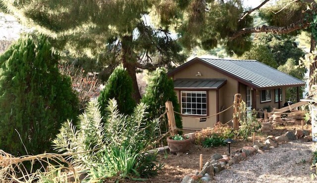 Tucked among pines on 1.3 dark-sky acres, this secluded king suite features a kitchenette, deep soaking tub, and patio with rocking chairs & grill. Stargaze beneath towering trees, explore lush gardens, and savor proximity to Page Springs vineyards.